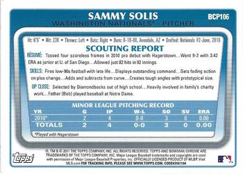 2011 Bowman - Chrome Prospects #BCP106 Sammy Solis Back