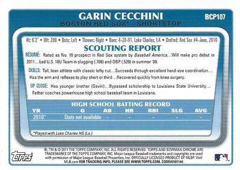 2011 Bowman - Chrome Prospects #BCP107 Garin Cecchini Back