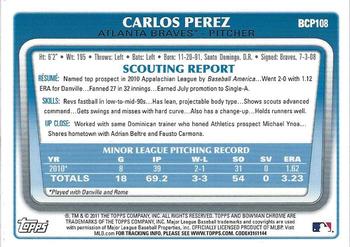 2011 Bowman - Chrome Prospects #BCP108 Carlos Perez Back