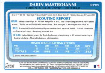 2011 Bowman - Chrome Prospects #BCP109 Darin Mastroianni Back