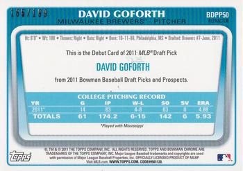 2011 Bowman Draft Picks & Prospects - Chrome Prospects Blue Refractors #BDPP50 David Goforth Back