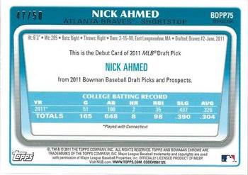 2011 Bowman Draft Picks & Prospects - Chrome Prospects Gold Refractors #BDPP75 Nick Ahmed Back
