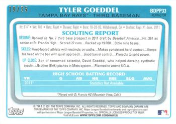 2011 Bowman Draft Picks & Prospects - Chrome Prospects Orange Refractors #BDPP33 Tyler Goeddel Back