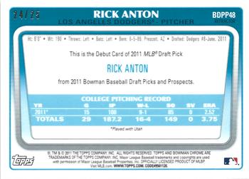 2011 Bowman Draft Picks & Prospects - Chrome Prospects Orange Refractors #BDPP48 Rick Anton Back