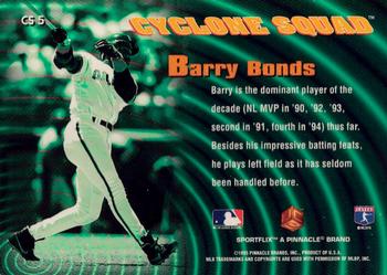 1995 Sportflix UC3 - Cyclone Squad #CS5 Barry Bonds Back