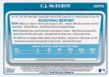 2011 Bowman Draft Picks & Prospects - Chrome Prospects Purple Refractors #BDPP58 C.J. McElroy Back