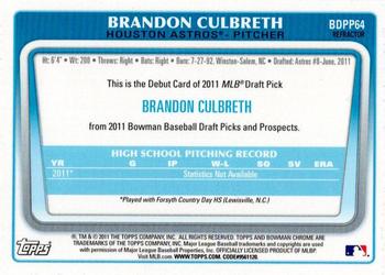 2011 Bowman Draft Picks & Prospects - Chrome Prospects Purple Refractors #BDPP64 Brandon Culbreth Back