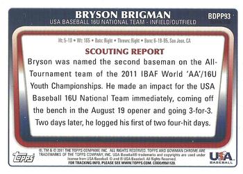2011 Bowman Draft Picks & Prospects - Chrome Prospects Purple Refractors #BDPP93 Bryson Brigman Back