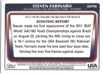 2011 Bowman Draft Picks & Prospects - Chrome Prospects Purple Refractors #BDPP98 Steven Farinaro Back