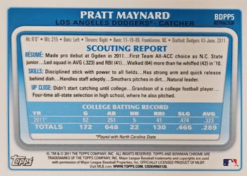 2011 Bowman Draft Picks & Prospects - Chrome Prospects Refractors #BDPP5 Pratt Maynard Back