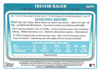 2011 Bowman Draft Picks & Prospects - Chrome Prospects Refractors #BDPP9 Trevor Bauer Back