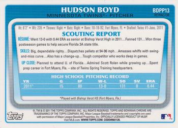 2011 Bowman Draft Picks & Prospects - Chrome Prospects Refractors #BDPP13 Hudson Boyd Back