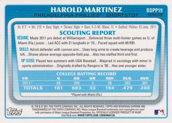 2011 Bowman Draft Picks & Prospects - Chrome Prospects Refractors #BDPP19 Harold Martinez Back