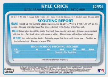 2011 Bowman Draft Picks & Prospects - Chrome Prospects Refractors #BDPP24 Kyle Crick Back