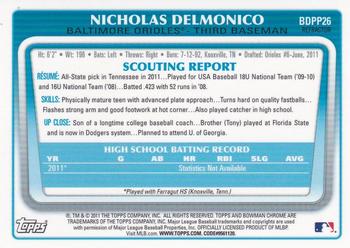 2011 Bowman Draft Picks & Prospects - Chrome Prospects Refractors #BDPP26 Nicholas Delmonico Back