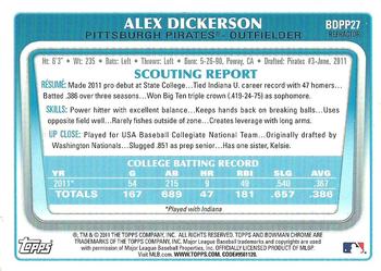 2011 Bowman Draft Picks & Prospects - Chrome Prospects Refractors #BDPP27 Alex Dickerson Back