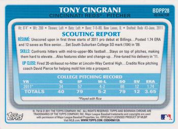 2011 Bowman Draft Picks & Prospects - Chrome Prospects Refractors #BDPP28 Tony Cingrani Back