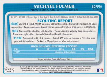 2011 Bowman Draft Picks & Prospects - Chrome Prospects Refractors #BDPP30 Michael Fulmer Back