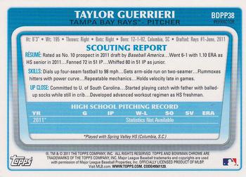 2011 Bowman Draft Picks & Prospects - Chrome Prospects Refractors #BDPP38 Taylor Guerrieri Back