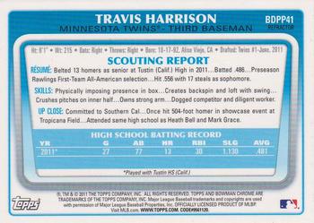 2011 Bowman Draft Picks & Prospects - Chrome Prospects Refractors #BDPP41 Travis Harrison Back