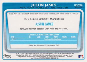 2011 Bowman Draft Picks & Prospects - Chrome Prospects Refractors #BDPP60 Justin James Back