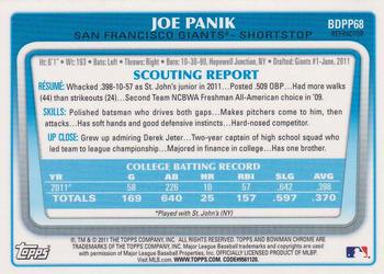 2011 Bowman Draft Picks & Prospects - Chrome Prospects Refractors #BDPP68 Joe Panik Back