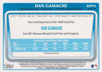 2011 Bowman Draft Picks & Prospects - Chrome Prospects Refractors #BDPP72 Dan Gamache Back