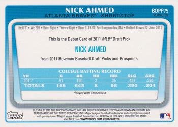 2011 Bowman Draft Picks & Prospects - Chrome Prospects Refractors #BDPP75 Nick Ahmed Back