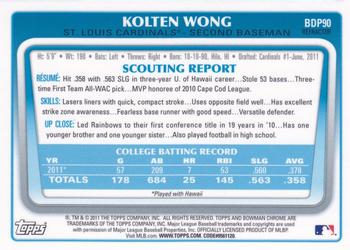 2011 Bowman Draft Picks & Prospects - Chrome Prospects Refractors #BDP90 Kolten Wong Back