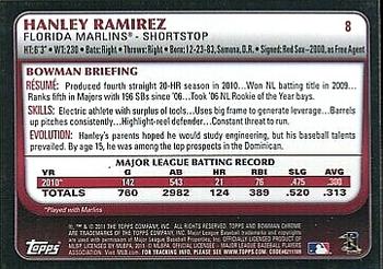 2011 Bowman Chrome - Refractors #8 Hanley Ramirez Back