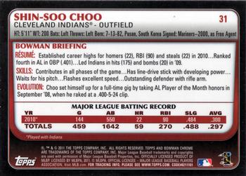 2011 Bowman Chrome - Refractors #31 Shin-Soo Choo Back
