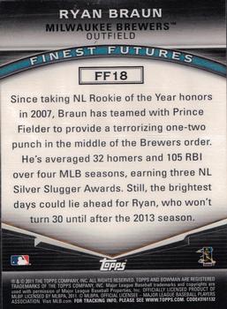 2011 Bowman - Finest Futures #FF18 Ryan Braun Back