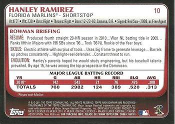 2011 Bowman - Gold #10 Hanley Ramirez Back