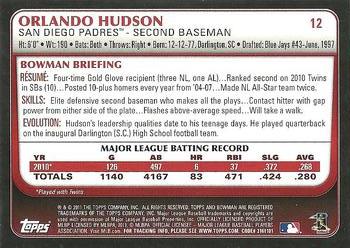 2011 Bowman - Gold #12 Orlando Hudson Back