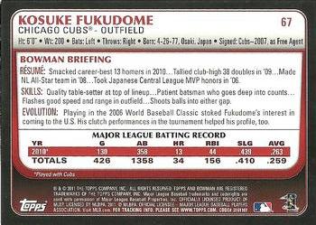 2011 Bowman - Gold #67 Kosuke Fukudome Back