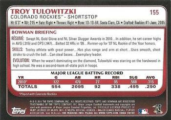 2011 Bowman - Gold #155 Troy Tulowitzki Back