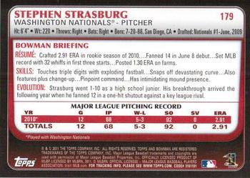 2011 Bowman - Gold #179 Stephen Strasburg Back