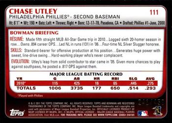 2011 Bowman - Green #111 Chase Utley Back