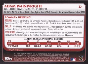 2011 Bowman - International #42 Adam Wainwright Back