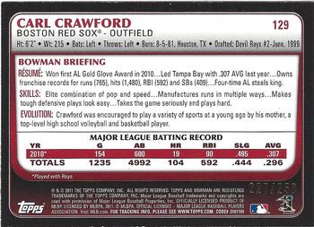 2011 Bowman - Orange #129 Carl Crawford Back