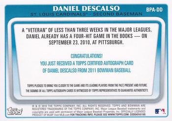 2011 Bowman - Prospect Autographs #BPA-DD Daniel Descalso Back
