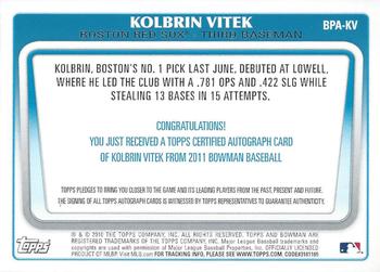 2011 Bowman - Prospect Autographs #BPA-KV Kolbrin Vitek Back