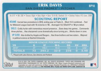 2011 Bowman - Prospects #BP10 Erik Davis Back