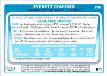 2011 Bowman - Prospects #BP20 Everett Teaford Back