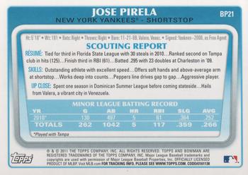 2011 Bowman - Prospects #BP21 Jose Pirela Back