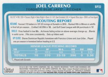 2011 Bowman - Prospects #BP22 Joel Carreno Back