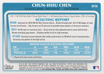 2011 Bowman - Prospects #BP26 Chun-Hsiu Chen Back