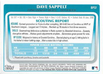 2011 Bowman - Prospects #BP37 Dave Sappelt Back