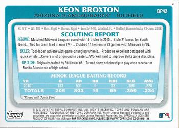 2011 Bowman - Prospects #BP42 Keon Broxton Back