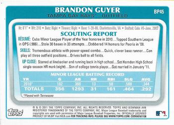2011 Bowman - Prospects #BP45 Brandon Guyer Back